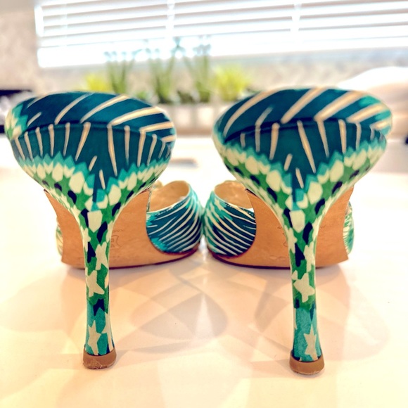 JIMMY CHOO 3inch Multi Colored Slip on Sandals Blue/Green/Gold 💙💚💙💚 - Picture 3 of 5